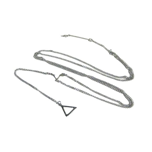 Y Shaped Necklace Silvertone Chain Triangle Pendant 27 inch Dangle Sleek - Picture 1 of 7